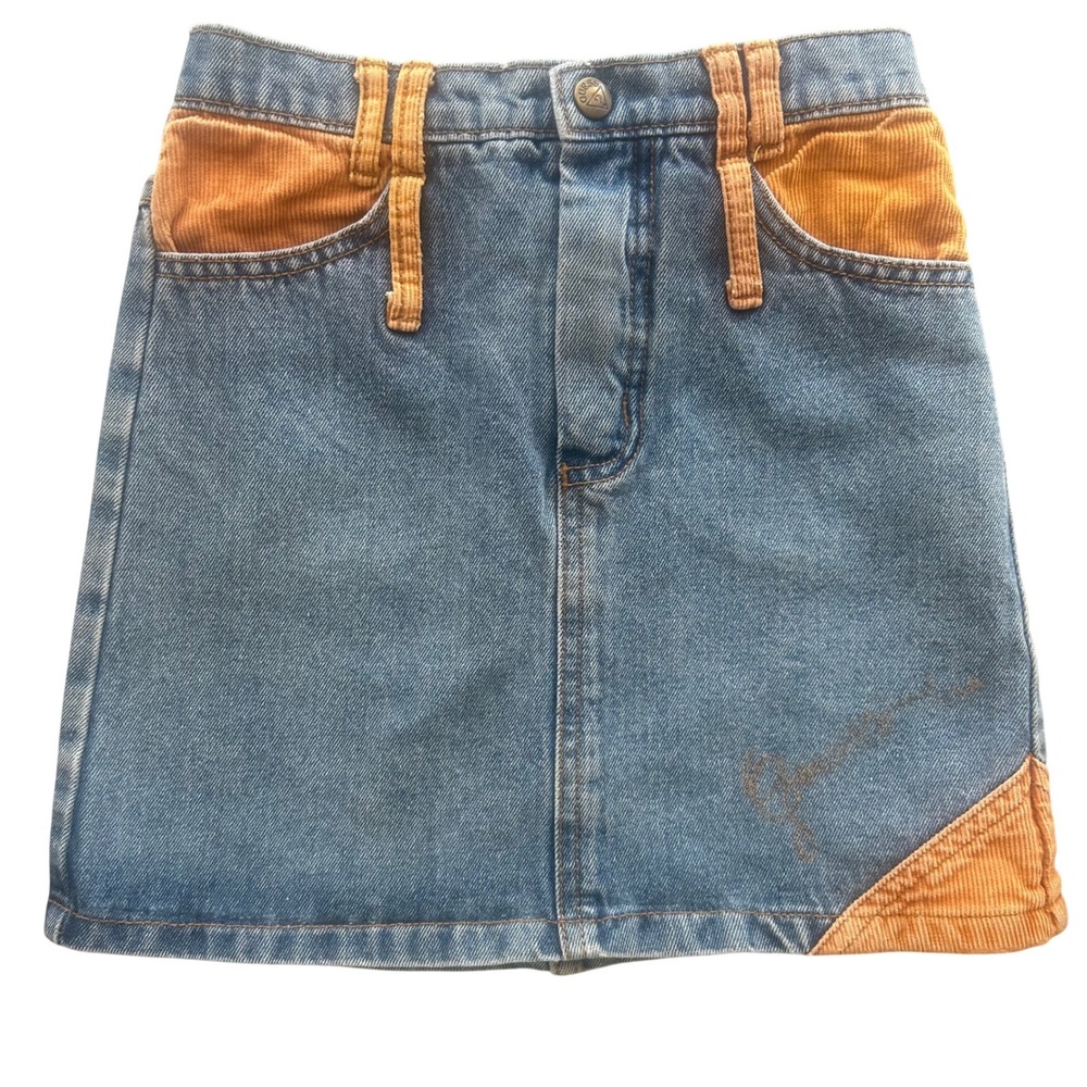 Guess Denim Skirt Kids 6X Blue Yellow Corduroy Vintage Georges Marciano 90s USA